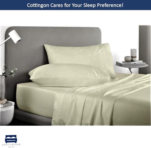 Cottingon 5 PC Split King Sheets Fits 16" Deep, Egyptian Cotton, Ivory