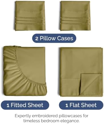 Queen Size 4 Piece Sheet Set - Ultra Soft & Cooling Sheets - Olive Yellow