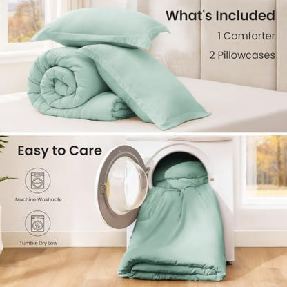 Love's cabin Aqua Full Comforter Set, 3-Piece Prewashed Bed Set