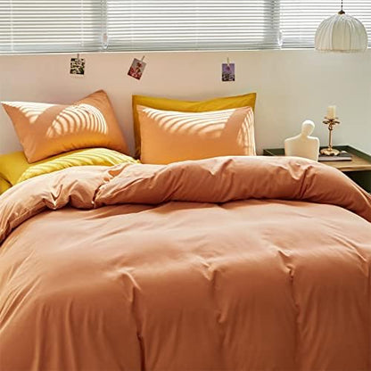 Wellboo Peach Comforter Sets Full Pink Orange Bedding Comforters Solid Grapefruit Color Bedding Cotton Women Girls Light Orange Quilts Modern Minimalist Peach Comforters Plain Coral Pink Bed Luxury