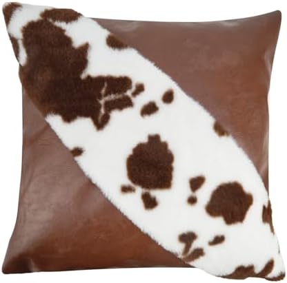 TOMWISH Faux Fur and Artificial Leather Throw Pillow Covers 18x18 Set of