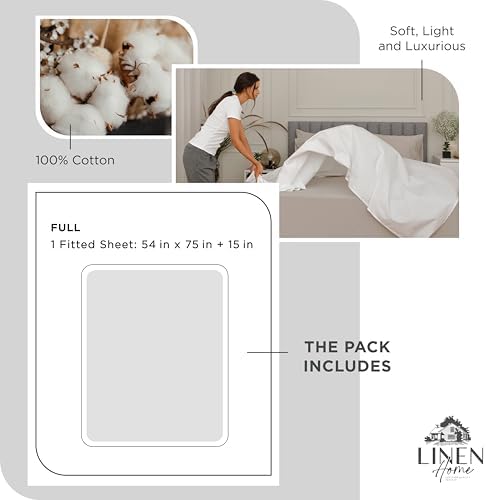 Linen Home 100% Cotton Percale Fitted Sheet only, Full Size, Dove Grey