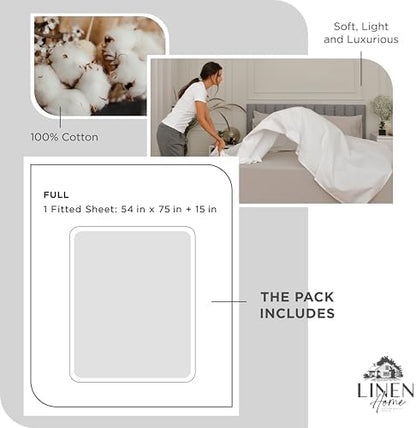 Linen Home 100% Cotton Percale Fitted Sheet only, Full Size, Dove Grey