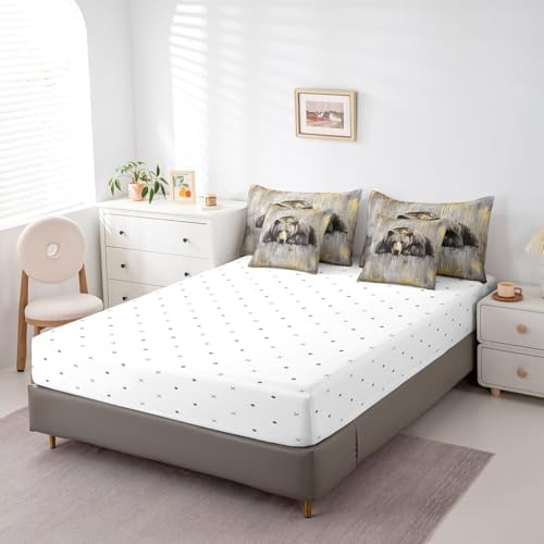 Erosebridal 7 Piece Grizzly Bear Comforter Set Full Hunting Bear Bedding Set Country Farmhouse Woodland Animal Bed in a Bag Vintage Golden Paint Sheet Set with Comforter Rustic Cabin Decor