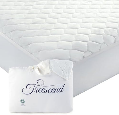 100% Cotton Organic Mattress Protector | Breathable & Noiseless Quilted GOTS Organic Mattress Pad with Premium 300GSM Durability | Machine Washable Bed Protector with Deep Pocket (White, Cal King)