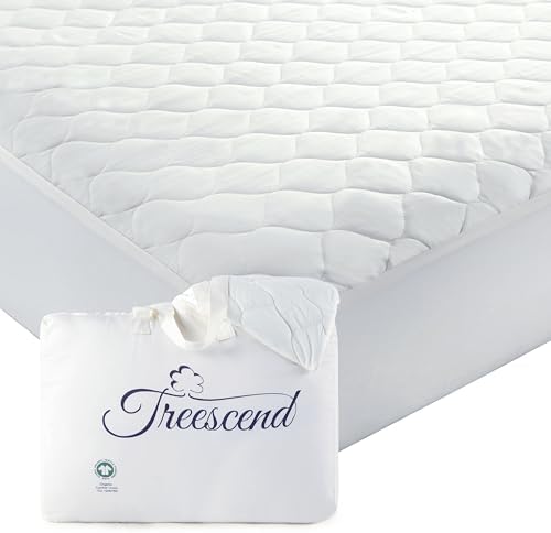 100% Cotton Organic Mattress Protector | Breathable & Noiseless Quilted Organic Mattress Pad with Premium 300GSM Durability | Machine Washable Bed Protector with Deep Pocket (White, Twin)
