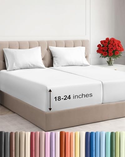 Extra Deep Split King Sheet Set - 5 Piece Breathable Cooling Sheets - White