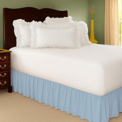 Mattress-Homes Ruffled Bed Skirt Split Corners with Platform, Tailored Fit Wrinkle Free Ultra-Soft Microfiber Dust Ruffle, Twin 18" Drop, Light Blue