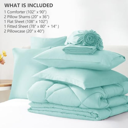 CozyLux King Comforter Set 102"x90" Spa Blue - 7 Piece Bed in a Bag