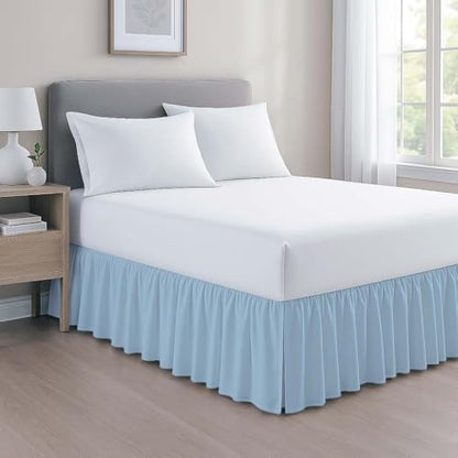 Mattress-Homes Ruffled Bed Skirt Split Corners with Platform, Tailored Fit Wrinkle Free Ultra-Soft Microfiber Dust Ruffle, Twin 10" Drop, Light Blue