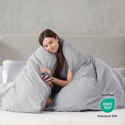 Hearth & Harbor Prewashed Queen Duvet Cover Set, Light Grey