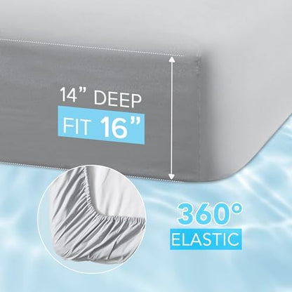 Comfort Spaces Coolmax Moisture Wicking Fitted Sheet ONLY Super Soft, Fade Resistant, All Elastic Deep Pocket Fits Up to 16" Mattress - Warm Weather Cooling Sheets for Night Sweats, Cal King, Grey