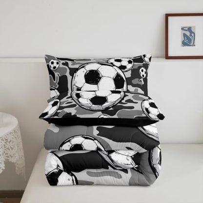 Castle Fairy Football Sports Comforter Set Twin Size for Kids Soccer American Ball Games Bedding Sets All Season Grey Camouflage Quilt Set Bedroom Decor Hexagon Geometric Down Comforter,2Pcs