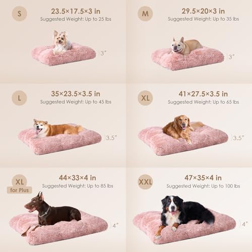 EHEYCIGA Fluffy Dog Crate Bed, Plush Extra Large Dog Pillow, Pink