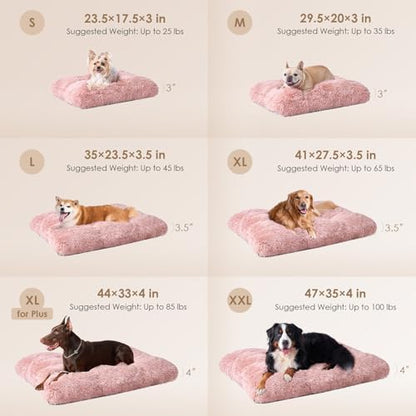 EHEYCIGA Fluffy Dog Crate Bed, Plush Extra Large Dog Pillow, Pink