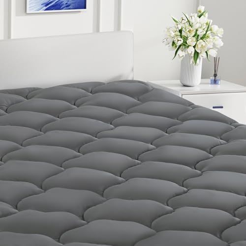 LEISURE TOWN Cotton Queen Mattress Pad Fitted Quilted Mattress Cover,Grey