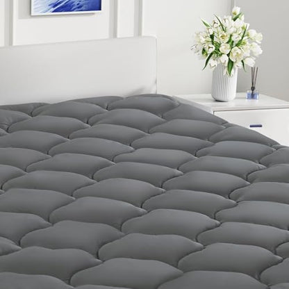 LEISURE TOWN Cotton Queen Mattress Pad Fitted Quilted Mattress Cover,Grey