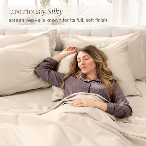 Bare Home 100% Organic Cotton Sateen Sheet Set (Split Head Flex King, Sand)