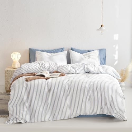 Wake In Cloud Striped Cotton Duvet Cover Set, Blue White, King