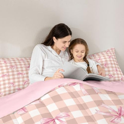 jejeloiu Bowknot Comforter Set Full Size Bedding Set for Kids Boys Girls