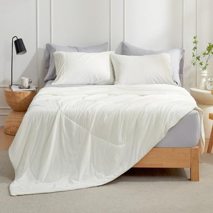 Cozy Bliss Cooling Comforter Twin Size, Cooling Blankets for Hot Sleepers and Night Sweats, Cream Summer Comforter for Twin Size Bed, Breathable Soft Lightweight Silk Smooth