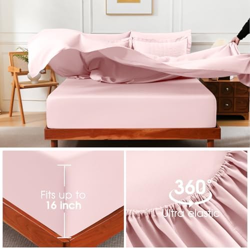 FreshCulture Twin Size Comforter Set Seersucker 5 Pieces, All Season Bedding Set Twin, Soft Bed in a Bag Comforter Set with Comforter, Flat Sheet, Fitted Sheet, Pillowcase and Pillow Sham, Pink