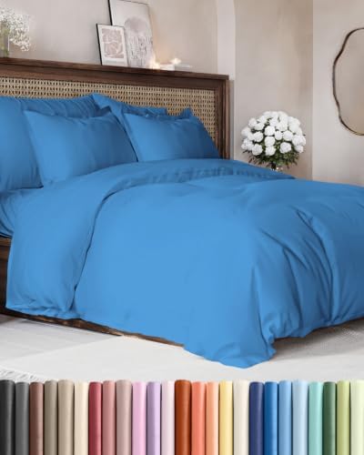 Duvet Cover Cal King Size - 3 Piece with Zipper Closure - Royal Blue