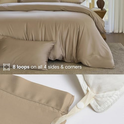 DOZ Duvet Cover Set, 100% Viscose derived from Bamboo, Organically Grown, Buttery Soft, Cooling Duvet Covers, High GSM, 1 Duvet Cover and 2 Pillowcases, 106"x90" (Dune, King/Cal King)