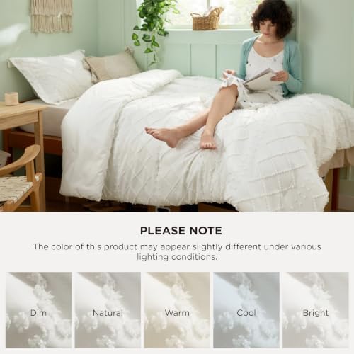 Bedsure Boho Tufted Ivory Twin XL Comforter Set, Farmhouse-Style Bedding