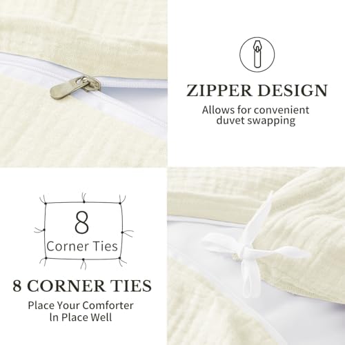 MEISHANG Muslin Duvet Cover King Size - 100% Organic Cotton