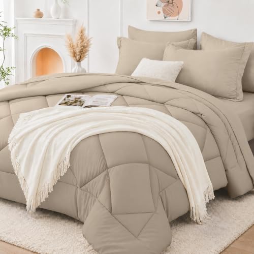 FUANNA Queen Comforter Set 7 Pieces, Luxury Bedding Set, Soft Bed in a Bag