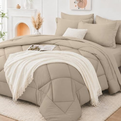 FUANNA Queen Comforter Set 7 Pieces, Luxury Bedding Set, Soft Bed in a Bag