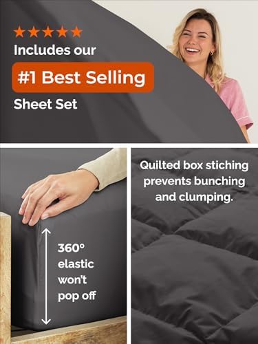 King Comforter Set - Dark Grey Bedding for All Seasons - 3 Piece Bed Set