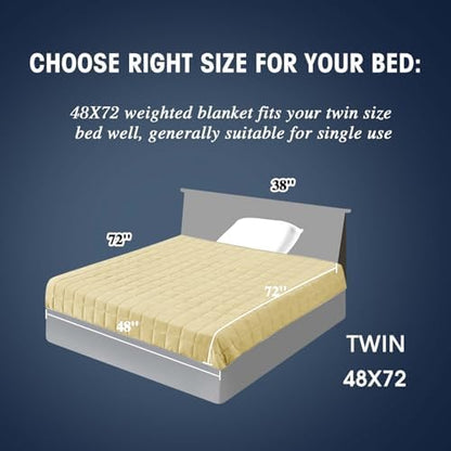 Weighted Blanket for Adults (15 lbs, 48" x 72", Mustard yellow Stripes) Heavy Blanket for Sleeping Perfect for 160-180 lbs, Twin Size Breathable Blanket with Premium Glass Bead, Machine Washable
