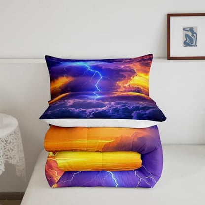 Homewish Cool Lightning Comforter Set,Natural Scenery Bedding Set for Kids Girls Boys,Teens Adults Starry Sky Comforter,Cloud Pattern Quilted Duvet Set Bedroom Collection Twin Size 2Pcs