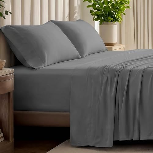 Bare Home 100% Organic Cotton Jersey Sheet Set (Split King, Grey)