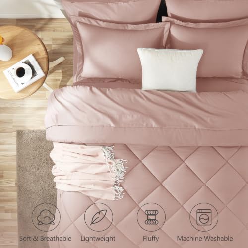 CozyLux King Comforter Set 102"x90" Dusty Pink - 7 Piece Bed in a Bag