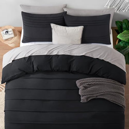 Oli Anderson 3PCS Pleated Duvet Cover Set, Black, King
