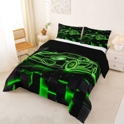 Feelyou Race Car Comforter Set King Size Bedding Set Breathable Soft