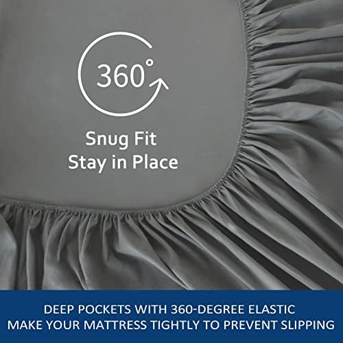 Queen Fitted Sheet Only, Extra Deep Pocket Fits Up to 24 Inch, Grey 2 Pack