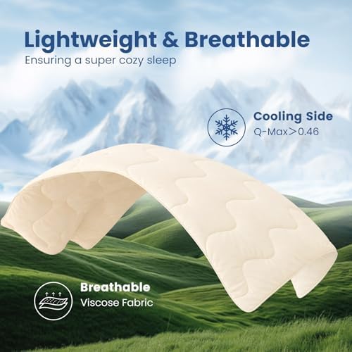 Cozy Bliss Cooling Comforter Queen Size x Sorona® Viscose Natural Fiber, Reversible Silky Smooth Cooling Blanket with Q-Max＞0.45 for Hot Sleepers & Night Sweats, Ivory White, 90"x90"