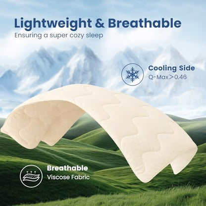 Cozy Bliss Cooling Comforter King Size x Sorona® Viscose Natural Fiber, Reversible Silky Smooth Cooling Blanket with Q-Max＞0.45 for Hot Sleepers & Night Sweats, Ivory White, 106"x90"