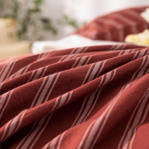 BESTOUCH Striped Cotton Duvet Cover Set Linen Feel Full