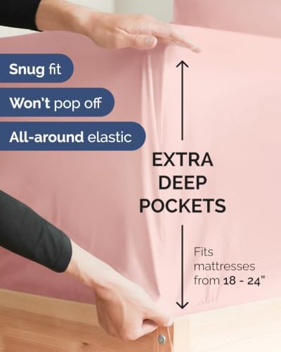 CGK Linens 2 Pack Extra Deep Twin Fitted Sheets - Baby Pink