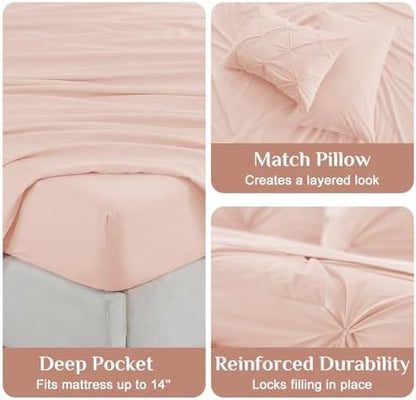 JOLLYVOGUE Twin Comforter Set 5 Pieces - Bed in a Bag Twin for All Season, Pintuck Bedding Comforter Sets with Comforter, Flat Sheet, Fitted Sheet and Pillowcases & Shams, Blush Pink