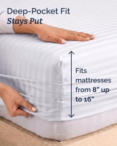 Twin XL 4 Piece Sheet Set - College Dorm Room Essentials - Striped White