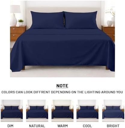 SGI bedding 100% Egyptian Cotton Sheets King Size – Cooling Sheets, Soft Breathable Navy Blue Bedding, Luxury Bedding, Luxury Hotel Sheet Set, Deep Pocket 15", 4 Piece Set