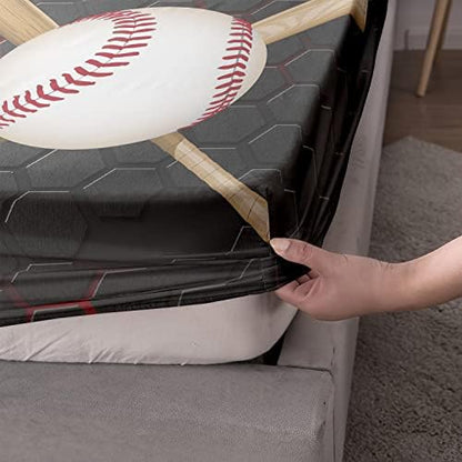 HOSIMA Honeycomb Baseball Twin Fitted Sheet,1 Fitted Sheet+2 Pillowcases.