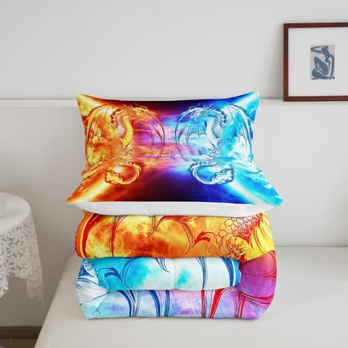 Feelyou Ice Fire Dragon Bedding Set Toddler Size 3Pcs for Boys Teens Kids