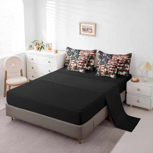 Erosebridal Rustic Deer 7 Pieces Bedding Set Twin Size,American Flag Bed in a Bag,Camouflage Animal Bed Set Includes Comforter,Sheet Set,Pillowcases & Pillow Covers,Stars Stripes Bedroom Decor